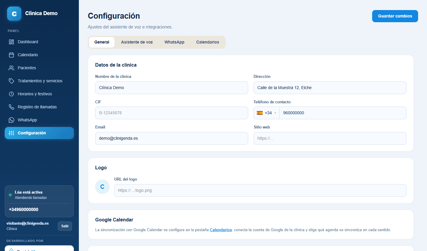 Módulo de configuración de Clinigenda